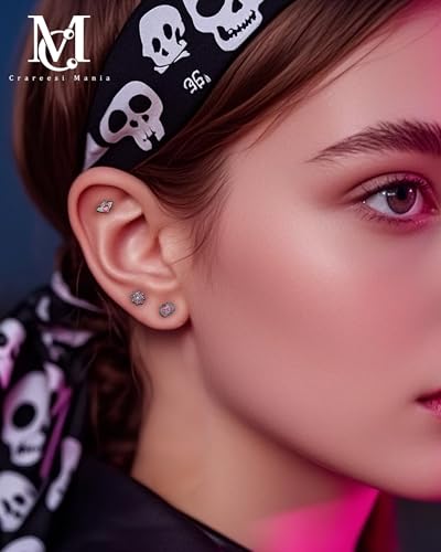 CM Crareesi Mania Pumpkin Helix Stud Earrings 3PCS Halloween Flat Back Earrings 16G Black Cartilage Earring 316L Surgical Steel Internally Threaded Black Labret Conch Tragus Studs4