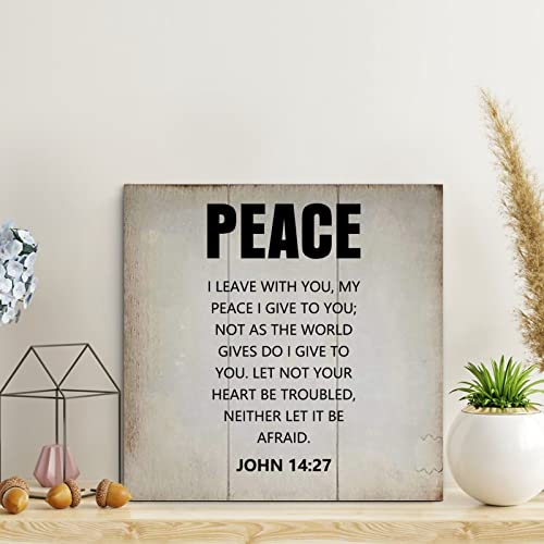 LITTLEGROVE SEEDS Vintage Wood Signs Peace I Leave with You My Peace I Give to You Wood Plaque Scripture Rustic Wall Hanger Farmhouse Wall Art Home Decor for Kitchen Bedroom Living Room 10x10in