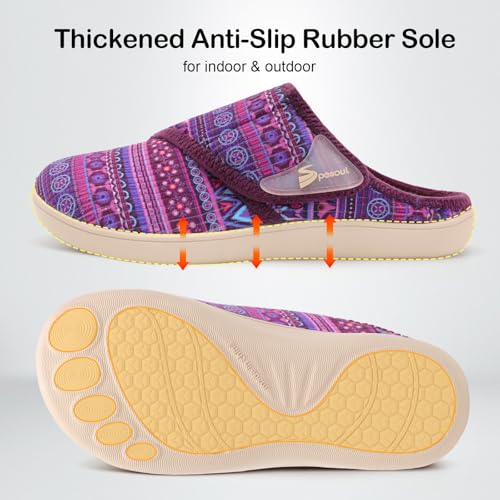 Spesoul Wide Womens Slippers Adjustable Diabetic Shoes Fuzzy Rubber Soles House Shoes Indoor Outdoor Slippers for Home Bedroom Swollen Edema Feet4