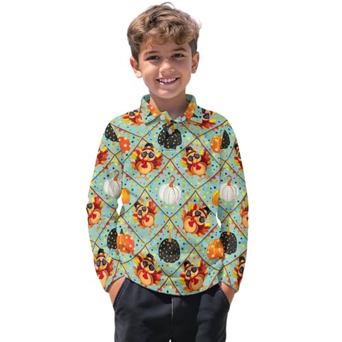 Kids Thanksgiving Golf Shirt for Boys 3-16Y Long Sleeve 1/4 Button Collared Tennis Outfits Holiday Party Tops