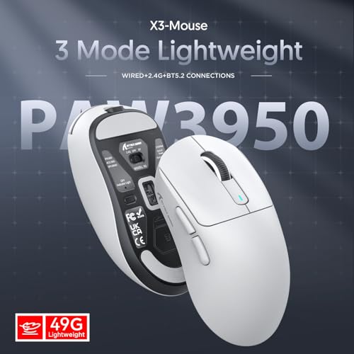 Image of ATTACK SHARK X3MAX 49g Superlight Mouse, PixArt PAW3950 Gaming Sensor, BT /2.4G Wireless /Wired Gaming Mouse, 6 Adjustable DPI up to 42000, 200 Hrs Battery, Office Mice for Win11 /Xbox /PS /Mac (White)
