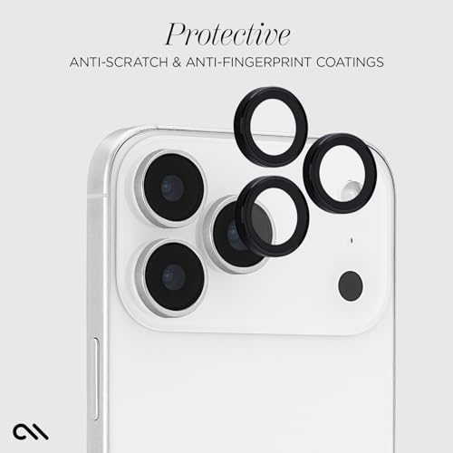 Image of Case-Mate Camera Lens Protector w /Aluminum Rings for iPhone 17 Pro Max /Pro | For iPhone 17 Pro Max /17 Pro /16 Pro Max /16 Pro /15 Pro Max /15 Pro - Double Tempered Glass Ultra HD View Easy Install - Black