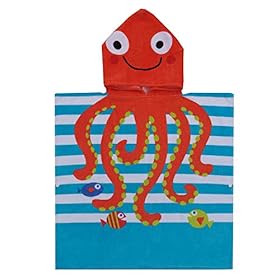 100% Cotton Kids Hooded Poncho Bath/Beach/Pool Towel (Octopus) 41vEJg+jY1L. SS280