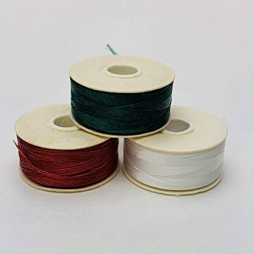 Nymo Nylon Beading Thread Size D for Delica Beads, Red Green & White, 3