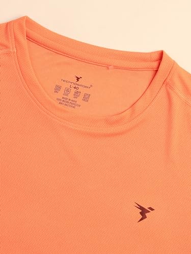 Image of TECHNOSPORT Men's Slim Fit Polyester Activewear Sports T-Shirt with Moisture-Wicking Comfort for Workout, Running & Gym