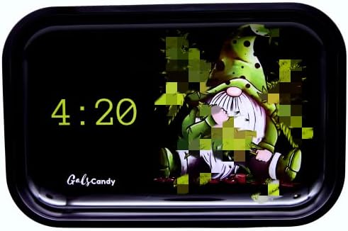 Large Rolling Tray with Harvest Gnome, Metal Rolling Trays Sleek Surface, Ideal Accessories for Travel Storage Gnome Lovers Gifts - 11'' x 7'', Black