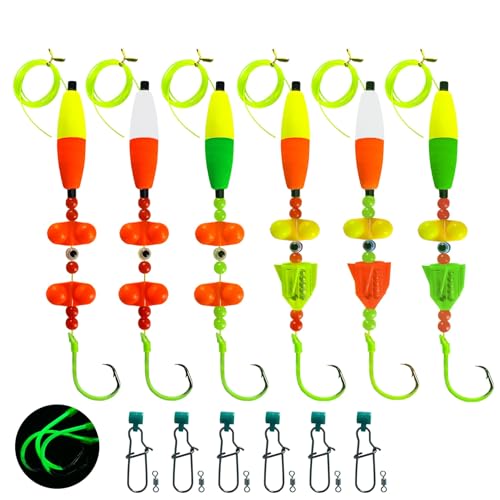 Eupheng Catfish Float Rigs, Catfishing Tackle Floats with Rattler Beads Snaps, Colorful Santee Cooper Rigs for Catfish Fishing 5/0 6/0 8/0 Glow in Dark Circle Hooks(6PCS)