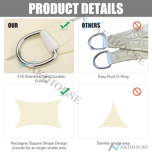 NAKIHOUSE Waterproof Shade Sail with Rope Fixing Kits - Image 4