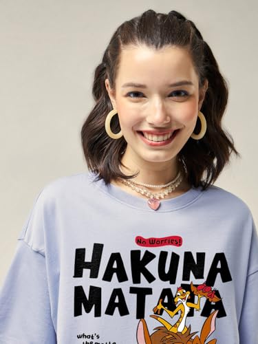 Image of Bewakoof X Disney Hakuna Matata Women's Cotton Graphic Print Oversized Fit Half Sleeve Round Neck T-Shirt | Casual wear | Streetwear | Oversized Tshirt for Woman Cotton| Baggy