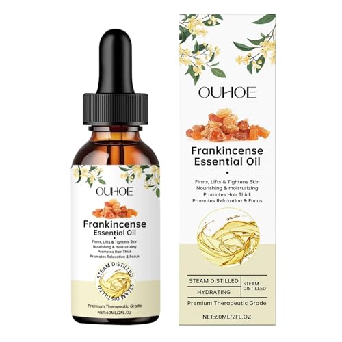 Aceite Esencial de Incienso Puro 60ml, Frankincense Oil Natural para Facial, Cabello, Piel, Aromaterapia, Humidificador, Difusor, Masaje, Cuidado de la Piel, Hidrata y calma la piel irritada