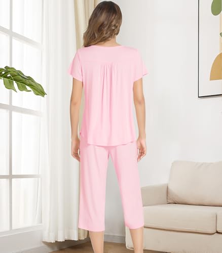 Image of NACHILA Bamboo Viscose Pajamas for Women Pleated Ruffle Tank Top Pjs Set
