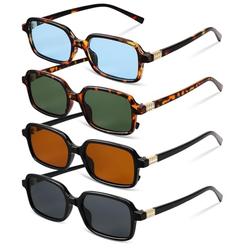JATEBI 4 Pack Retro Rectangular Sunglasses for Women Men 90s y2k Small Retro Vintage Style UV...
