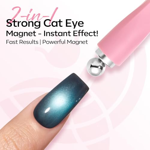 Image of modelones Cateye Gel Polish Nail Magnet, 8-in-1 Cat Eye Magnet Nail Art Wand for Gel Nails with Steel Ball, Glass Bead, French Tip, Clover, Heart & Swirl Effects for DIY Home Salon Manicure