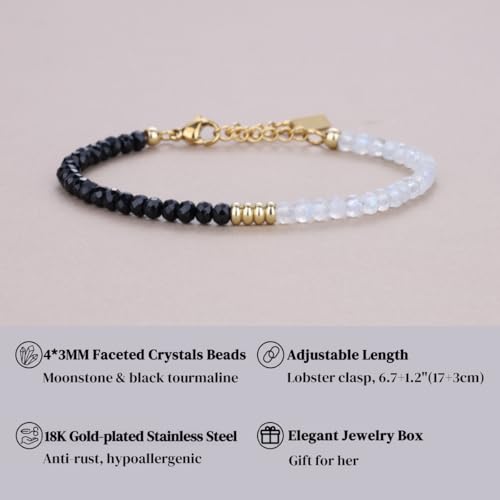 COAI Crystal Bracelet for Women, 4mm Moonstone Tourmaline/Sunstone/Amethyst Beaded Bracelet for Women3