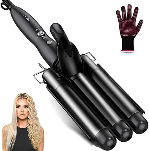 Hair Waver, 3 Barrel Curling Iron Wand 25mm Crimper Temperature Adjustable Heat Up Quickly Beach Waves Curling Iron Black