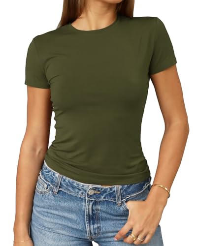 Image of Abardsion Women's Casual Basic Slim Fit T Shirts | Summer Clothes 2026 Going Out Crop Tops Short Sleeve Crew Neck Ladies Tees