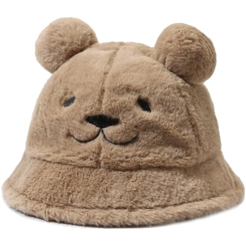 Plush Bucket Hat Cute Bear Ear Plush Hat Winter Bucket Hat Cap Fisherman Hat Unisex Fluffy Hat Winter Accessory