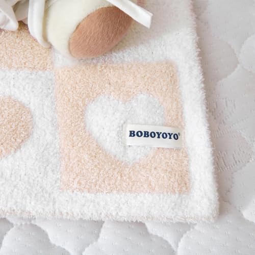 Image of BOBOYOYO Plush Baby Blankets for Newborn Girls Boys Heart Soft Fuzzy Warm Swaddle Receiving Blanket 30 x 40 Polyester Toddler Blanket for Crib Stroller Nursery