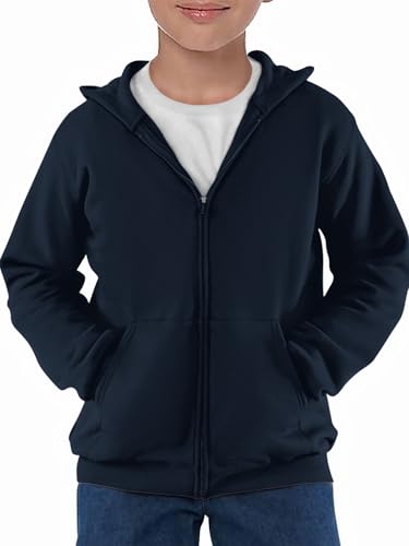 Haloumoning Jungen Sweatjacke Langarm Zip Up Hoodie Kinder Einfarbig Sport Kapuzenjacke Casual Basic Jacke mit Reißverschluss, Dunkelblau, 13-14 Jahre