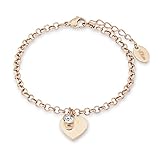 s.Oliver Pulsera con grabado para mujer – Pulsera grabada con nombre personalizado – El regalo perfecto para mujeres y novias para San Valentín I plata y oro rosa, 17 centimeters, Acero inoxidable,
