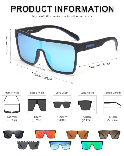 Image of GLINDAR Polarized Sunglasses Men Flat Top Womens, Oversized Square Shield | One Piece,Trendy,Lightweight,Driving