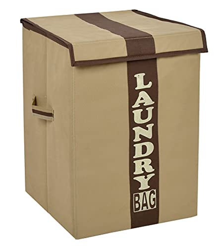 Heart Home Cesta de lavandería ligera y plegable no tejida, cesta de almacenamiento para ropa sucia, organizador de juguetes con asas y tapa, 60 L (marrón y beige) - HS43HEARTH26877