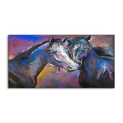 Tableau acrylique chevaux pastels 100x50cm pour déco de chambre