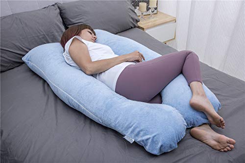 Moon Pine Pregnancy Pillow, U Shaped Full Body Pillow For Maternity Support, Sleeping Pillow With Velour Cover For Pregnant Women (Blue) #TOP3