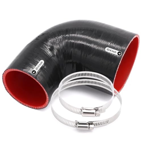 Image of 90 Degree ID 3inch to 4inch Elbow Coupler Silicone Hose 4-Ply with 2PCS Stainless Steel T-Bolt Clamp