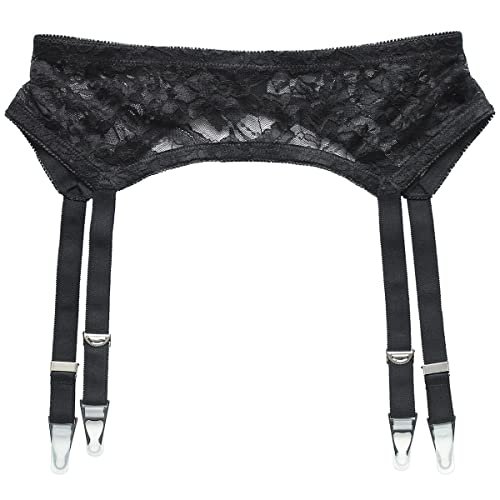 Gargala Black Sexy Lace Garter Belt For Thigh High Stockings, Socks Suspender Women With 4 Vintage Metal Clips (Black, Plus Size) #TOP1