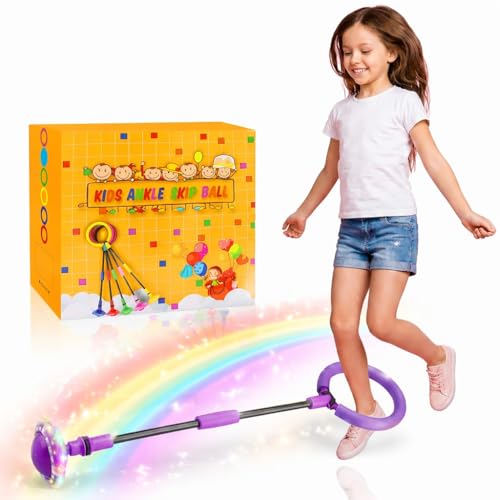 Boyfield Ankle Skip Ball – Flashing Jump Ring Fitness Toy for Kids, Foldable Outdoor Garden Game, Ages 3–8+, Purple