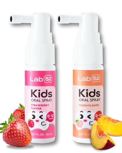 Image of LAB52 Kids Oral Spray, Toddler Toothpaste Helper for Daily Oral Care and Fresh Breath, Children Approved with Fluoride Free for Newborn to Preschoolers, Xylitol (Strawberry & Peach)
