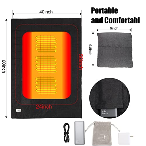 Image of USB Heated Blanket Battery Operated-Cordless Heated Blanket with 27000mAH Battery,40W High-Power,Portable Powered Blanket with 5 Heating Levels for Indoor /Outdoor