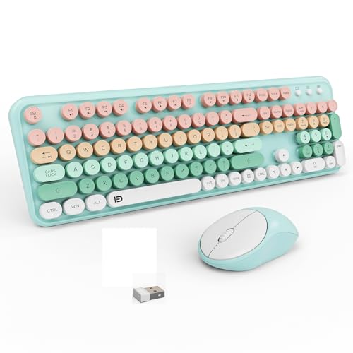 Image of FD 2.4GHz Wireless Keyboard and Mouse Set with Switch Button - Full-Size Keyboard - Compatible for Windows /Laptop /PC /Notebook /Smart TV and More - Blue White Colorful