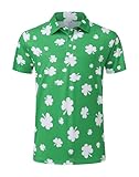 Mens St Patrick's Day Polo Shirt Irish Funny Four Leaf Clover Green Saint Paddy Tee Shirts Golf Top White XL