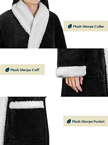 Image of PAVILIA Women's Plush Fleece Robe, Soft Cozy Long Bathrobe with Satin Waffle Trim, Warm Lightweight, Pockets & Tie Belt