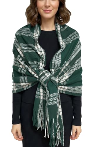 Dimensioni: 190 cm x 70 cm Emma & Giovanni - Sciarpa con Frange Autunno Inverno a Quadri 190cm x 170cm - Donna (2-Verde)