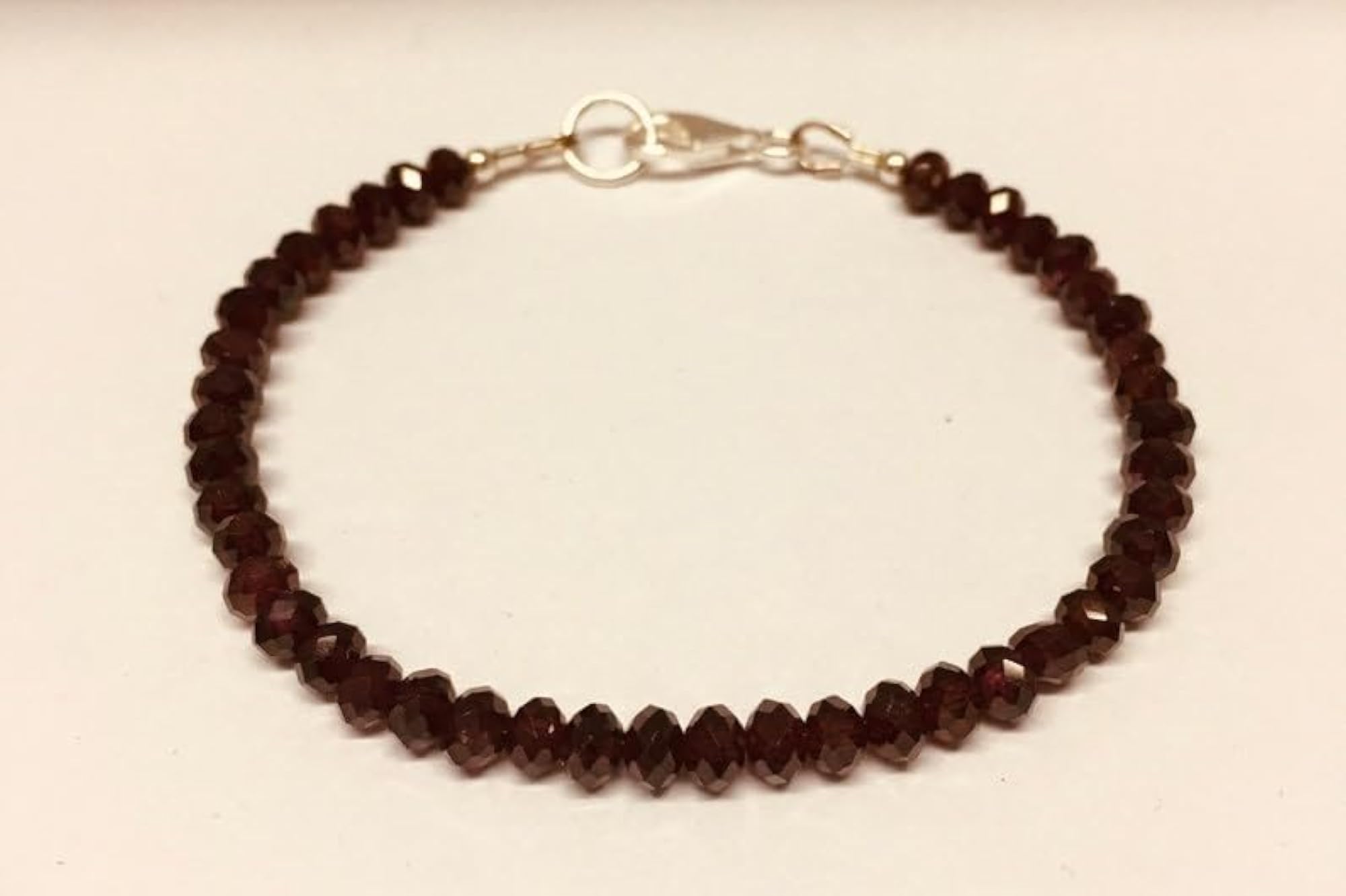 Garnet Rondelle Beaded Bracelet, Adjustable 7 Inch