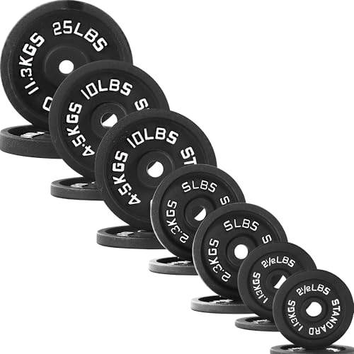 Fitvids Standard Cast Iron 1-Inch Weight Plate Sets for Strength Training & Weightlifting, 35 LBS or 75 LBS or 120 LBS Sets
