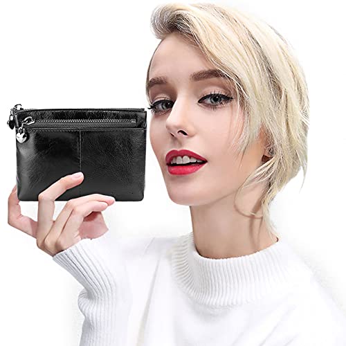 S-Zone Women Genuine Leather Triple Zipper Small Wallet Change Coin Purse Holder #TOP6