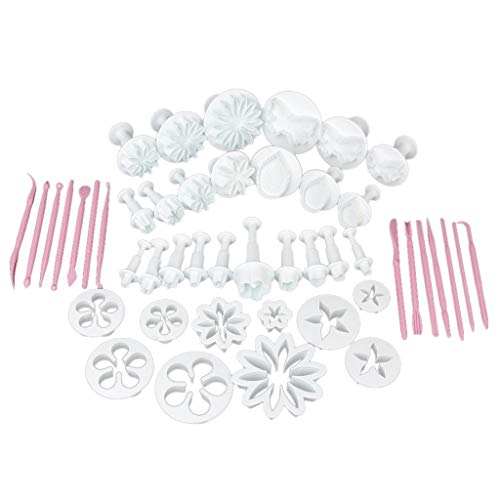 Image of First Try 47 Piece Set Fondant Cake Cookie Plunger Cutter Sugarcraft Flower Leaf Butterfly Heart Shape Decorating Mold DIY Tools 33 Pcs Plunger Cutter with 14 Pcs Fondant Stick Set
