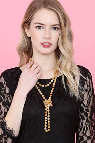 Mys Collection Bead Strand Versatile 60" Long Wrap Statement Necklace - Handmade Knotted Endless Multi Layer Infinity Sparkly Crystal, Semi Precious Natural Stone (Natural Stone Bead - Yellow Jade) #TOP5