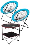 新感覚 ハンモックチェア&テーブル3点セット 【人気沸騰】 選べる3カラー 折り畳み 人をダメにする椅子 無重力 開放感 アウトドア/ガーデン/屋内/屋外 (チェア2台＆テーブル, ブルー)【REACH DEMAND】