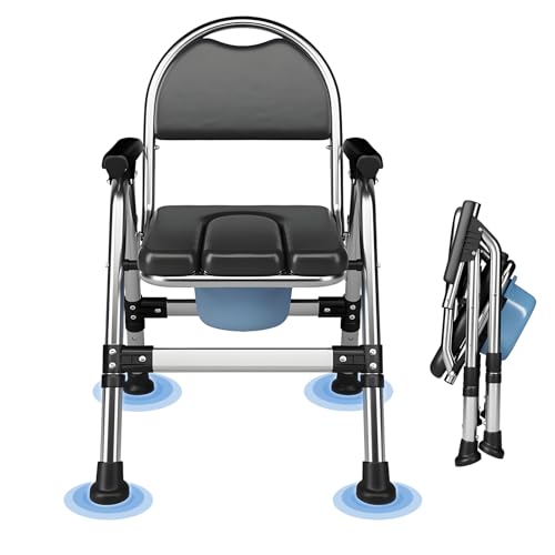 Chaise Percée Adulte, Toilette Portable et WC Pliant, Chaise de Douche pour Personnes Âgées, sièges de toilettes et chaises percées Avec pot de chambre,...
