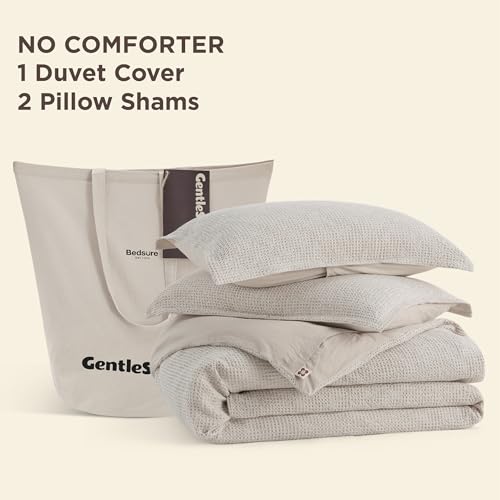 Image of Bedsure Waffle Duvet Cover King - 100% Cotton Duvet Cover Linen Color, Space-Dyed for Enhanced Bedroom Aesthetics, PureWoven and Stylish All-Season, 3-Piece Bedding Set with Button Closure, 104 inchx90 inch