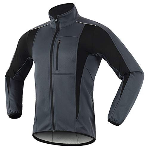 Pateacd Fahrradjacke Herren Winter Warm Mantel, Wasserdicht Fleece Thermo Winterjacke Reflektierende Hohe Sichtbarkeit Winddichte Radjacke,Grau,L Cover