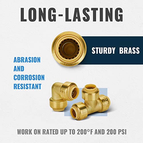 Image of SUNGATOR 15-Pack Plumbing Fitting 1 /2 inch, Pushfit Elbow (10 PCS), Tee (5 PCS) | Brass Pex Fittings, Push-to-Connect, for Pex Pipe, Copper, CPVC, PE-RT, with 1 Disconnect Clip