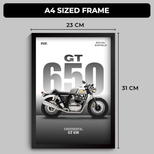 Image of Royal Enfield Bullet Poster | Framed RE Continental GT 650 A4 Sized (31 x 23 cm) | Mr Clean Bike Poster for Wall, Gift for Boys, Bike Frames | Bikes Posters for Wall, Bedroom, Hostel, Study Room (F 171)