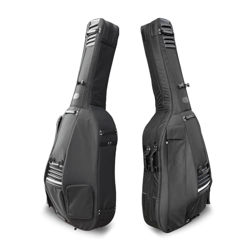 WUQIMUSC Double Bass Bag with wheels 3/4 Upright Bass Gig Bag Oxford Cloth String Bass bag Thickened liner Multiple storage pockets with Sturdy Handles and Straps (Black)