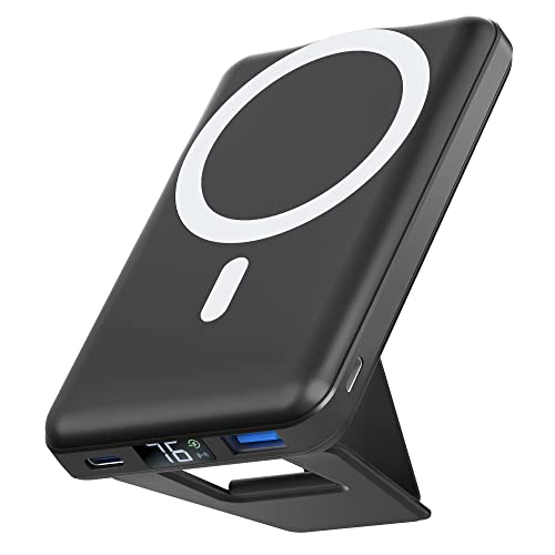 Batterie Externe Magnétique sans Fil, Podoru 10000mAh Power Bank Pliable Chargeur Portable Mag-Safe Batterie Type-C PD 22.5W Charge Rapide Affichage LED pour iPhone 14/13/12/Mini/Pro/Max(Noir)